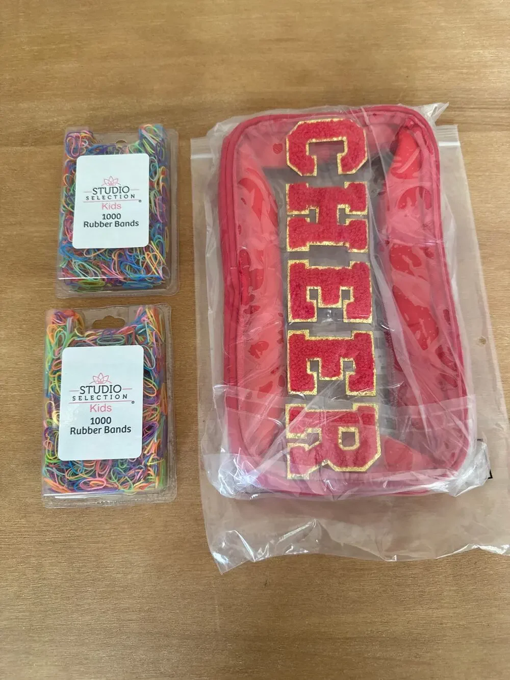 Cheerleader Accessory Bundle: Red Cheer Accessory Case and Colorful Hair Bands